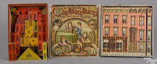 Mcloughlin Brothers Cob House Blocks paper lithograph over wood alphabet and building blocks