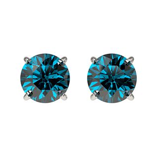 1.03 ctw Certified Intense Blue Diamond Stud Earrings 10k White Gold
