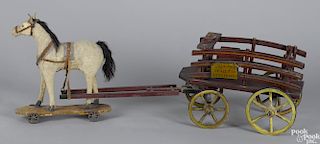 Painted wood horse drawn St. Claus Dealer in Good Things pull toy wagon