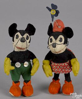 Pair of Steiff Mickey and Minnie Mouse cloth dolls, ca. 1932-1936, both with bright color