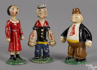 Three Hubley painted cast iron comic character figures, to include Popeye, Olive Oyl, and Whimpie