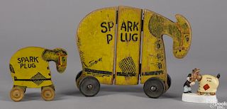 Two painted wood Spark Plug pull toys, Copyright 1922 by King Features, 10 1/2'' l. and 5'' l.