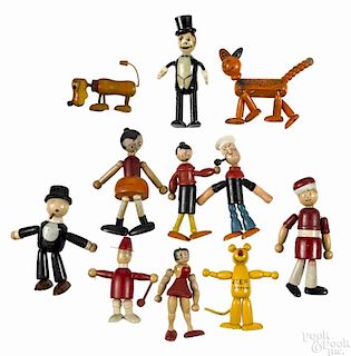 Eleven Jaymar jointed wood comic characters, to include Pluto, Popeye, Olive Oyl, Jeep, Betty Boop
