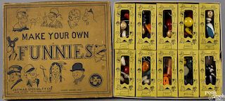 Jaymar complete set of comic Make your own Funnies jointed figures, in their original boxes
