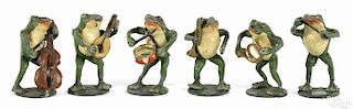 German cold painted bronze six-piece frog band, to include a conductor and five musicians