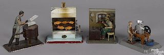 Four tin live steam toy accessories, to include a Doll et Cie chicken roaster, a Bing meat cutter