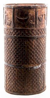 An African Brass Banded Cylindrical Vessel, Height 24 inches.