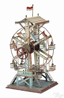 German Doll et Cie painted tin Ferris wheel steam toy accessory with six gondolas