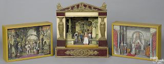 Toy theater with elaborate proscenium on a wood base, 26 1/2'' h., 24'' w.
