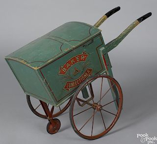 Child's painted L. Bros. Baker and Confectioner push cart, 20'' h., 28'' l.