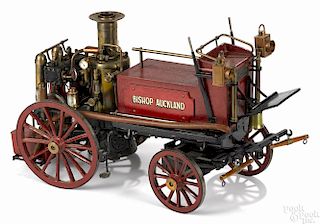 Bishop Aukland fire pumper model, finely detailed in wood, with brass and copper fittings