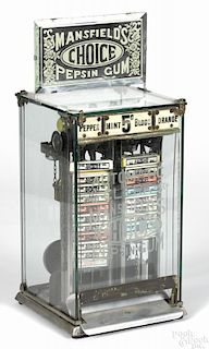 Mansfield's Pepsin Gum five-cent coin operated vending machine, 16'' h.