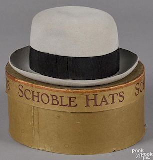 Diminutive Schoble bowler style felt hat with silk lining, marked Schoble, Philadelphia, USA