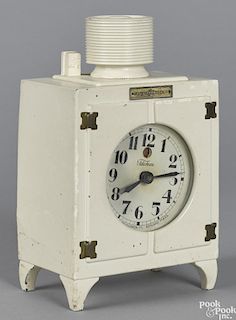 G. E. Monitor Top refrigerator clock, painted cast metal, 9'' h.