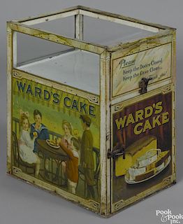 Ward's Cake tin lithograph and glass counter top store display case, ca. 1920, made by Beach Co.