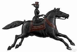 Exceptional cast iron Cincinnati Stove Works figural horse and rider advertising plaque, ca. 1903