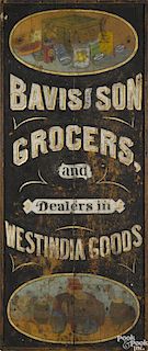Bavis and Son Grocers, and Dealers in Westindia Goods painted pine trade sign