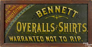 Bennett Overalls and Shirts painted pine advertising sign, inscribed Warranted Not to Rip.