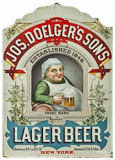 Jos. Doelger's Sons Lager Beer tin lithograph advertising sign, late 19th c.