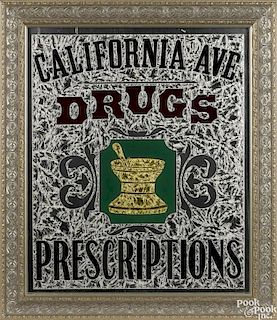 California Ave. Drugs Prescriptions reverse painting on glass trade sign