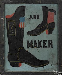 Boot and Shoe Maker painted tin trade sign, late 19th c., double-sided