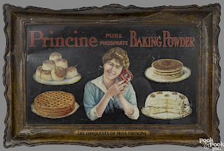 Princine Baking Powder tin lithograph advertising sign , self framed, 25'' x 38''.