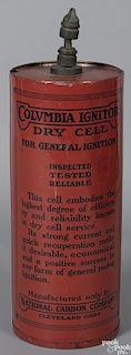 Columbia Ignition Dry Cell battery painted tin figural trade sign display, 24'' h.