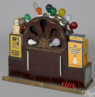 National Edison Mazda Lamps lighted tin counter display, together with a group of boxed bulbs