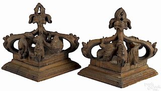 Two architectural carved wood corbels/ceiling cap embellishments, elaborately crafted