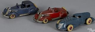Three cast iron Hubley cars, to include a Studebaker town car, a Studebaker roadster