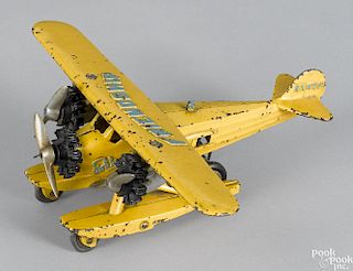 Hubley cast iron Friendship tri-motor seaplane with spinning propellers, wingspan - 12 3/4''.