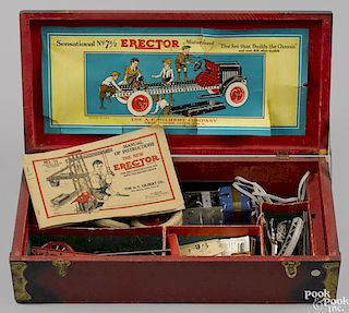 A. C. Gilbert no. 7 1/2 erector set, in its original wooden box, with a motorized chassis