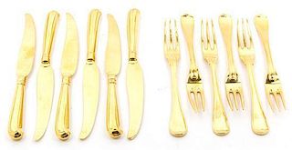 A Group of Silver-Plate Gilt Flatware, 20th Century, the rounded terminals with thread borders, comprising 6 lunch knives 6 lunc