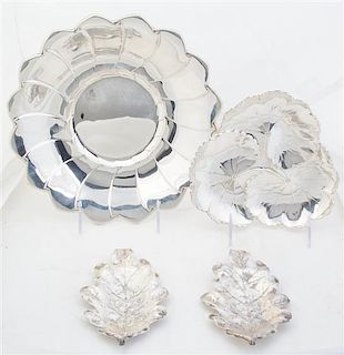 * A Group of Four American Silver Table Articles, , comprising a shaped circular dish chased with flower petals, and a dish chas