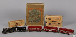 Lionel pre-war O Gauge no. 241E five-piece train set, with their original boxes