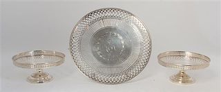 * A Pair of American Silver Tazzas and Matching Salver, Watson Company, Attleboro, MA, Early 20th Century, all with borders of p