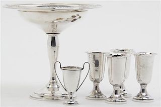 A Group of American Silver Table Articles, , comprising a weighted compote, Courtship pattern, International Silver Co., Meriden