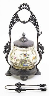 An Aesthetic Silver Plate and Enamel Pickle Caster, Rogers Smith & Co. Height 13 1/4 inches