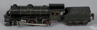 Marklin O Gauge no. E 1050 locomotive and tender, 4-4-0 European profile clockwork engine