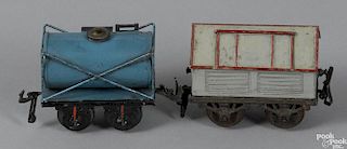 Two early Bing O Gauge freight train cars, to include a painted tin Petroleum tanker and a bunker