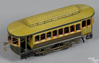 Bing O Gauge clockwork trolley car with start/stop and forward/reverse levers, 8 1/2'' l.