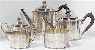 An American Silver-Plate Five-Piece Tea and Coffee Set, Gorham Mfg. Co., Providence, RI, 20th Century, comprising a teapot, coff