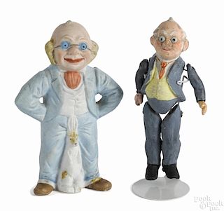 Two Foxy Grandpa figures, one is a jointed painted composition figure, 4 3/4'' h.