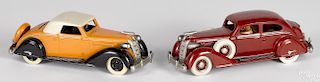 Two contemporary Tom Sehloff cast iron Chryslers, one signed and dated '84, 10'' l.