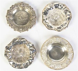 * A Group of Four American Silver Nut Dishes, Various Makers, 20th Century, comprising a pair of matching examples in the form o