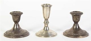 * A Pair of American Silver Small Candlesticks, Gorham Mfg. Co., Providence, RI, weighted, with gadrooned borders, together with