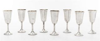 * A Set of Eight American Silver Cordials, International Silver Co., Meriden, CT, 20th Century, of tulip form on a domed foot