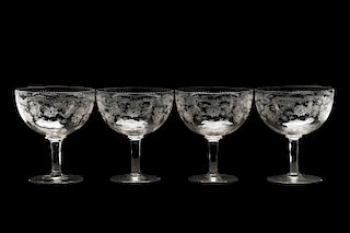 Set of 4 Large Needle Etched Crystal Coupes