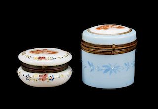 2 Continental Painted Opalescent Glass Boxes