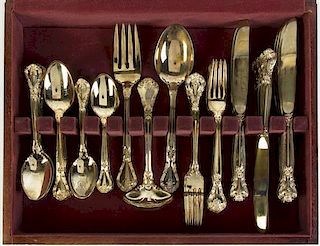 An American Gilt-Plated Flatware Service, Godinger, 20th Century, comprising 12 dinner knives 12 dinner forks 12 teaspoons 12 de